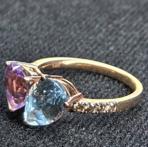 LeVian 14k Amethyst And Blue Topaz Ring Sz 7 - Picture 5 of 11